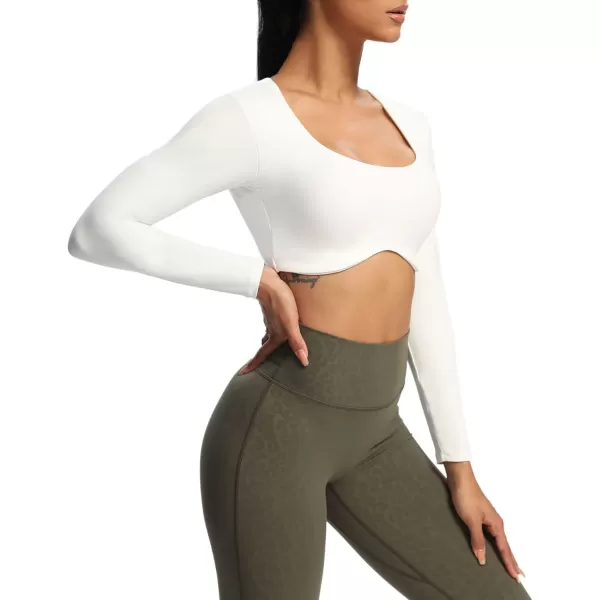 Aoxjox Long Sleeve Crop Tops for Women Define Sculpt Workout Crop T Shirt TopWhite