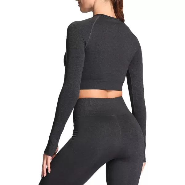 Aoxjox Long Sleeve Crop Tops for Women Vital Workout Seamless Crop T Shirt TopA Black Marl  Crop Top 