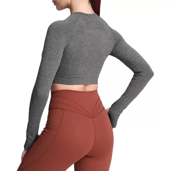 Aoxjox Long Sleeve Crop Tops for Women Vital Workout Seamless Crop T Shirt TopB Charcoal Grey Marl  Crop Top 
