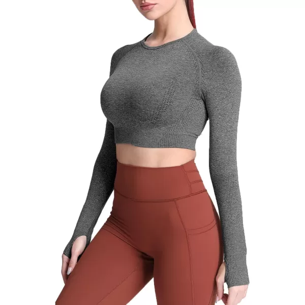Aoxjox Long Sleeve Crop Tops for Women Vital Workout Seamless Crop T Shirt TopB Charcoal Grey Marl  Crop Top 