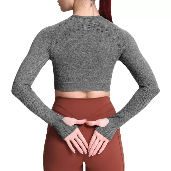 Aoxjox Long Sleeve Crop Tops for Women Vital Workout Seamless Crop T Shirt TopB Charcoal Grey Marl  Crop Top 