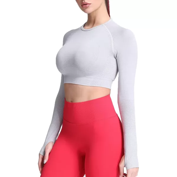 Aoxjox Long Sleeve Crop Tops for Women Vital Workout Seamless Crop T Shirt TopB White Grey Marl  Crop Top 