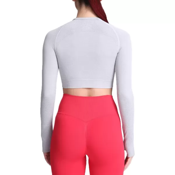 Aoxjox Long Sleeve Crop Tops for Women Vital Workout Seamless Crop T Shirt TopB White Grey Marl  Crop Top 