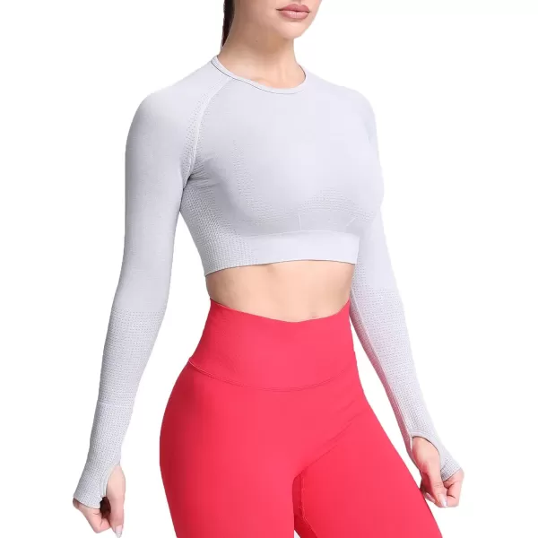 Aoxjox Long Sleeve Crop Tops for Women Vital Workout Seamless Crop T Shirt TopB White Grey Marl  Crop Top 