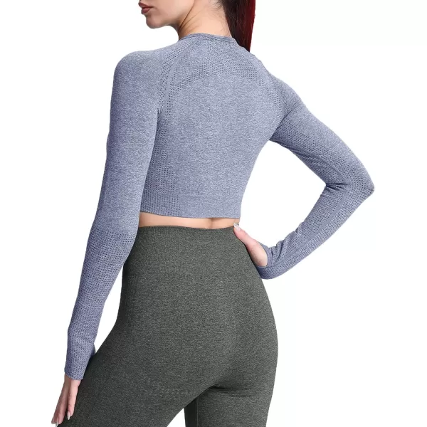 Aoxjox Long Sleeve Crop Tops for Women Vital Workout Seamless Crop T Shirt TopC Dark Blue Marl  Crop Top 