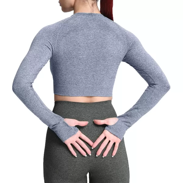 Aoxjox Long Sleeve Crop Tops for Women Vital Workout Seamless Crop T Shirt TopC Dark Blue Marl  Crop Top 