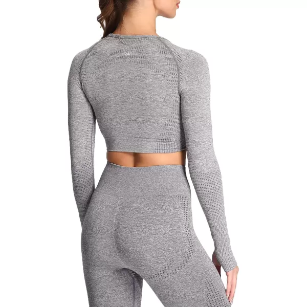 Aoxjox Long Sleeve Crop Tops for Women Vital Workout Seamless Crop T Shirt TopC Smokey Grey Marl  Crop Top 