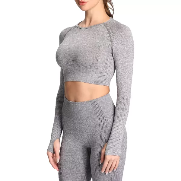 Aoxjox Long Sleeve Crop Tops for Women Vital Workout Seamless Crop T Shirt TopC Smokey Grey Marl  Crop Top 