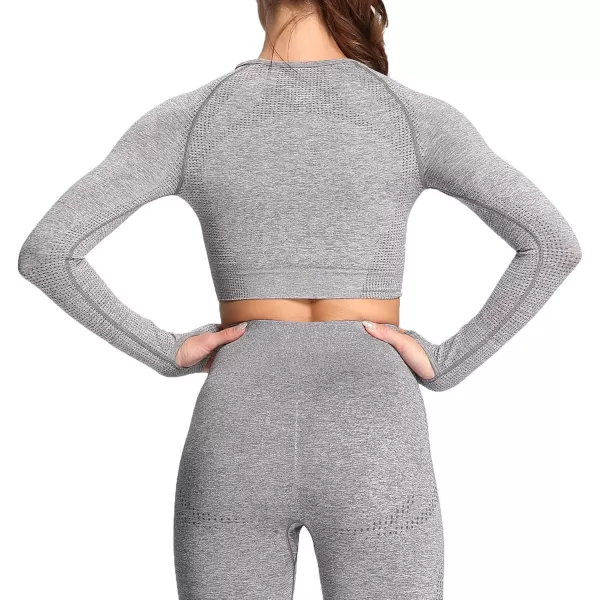 Aoxjox Long Sleeve Crop Tops for Women Vital Workout Seamless Crop T Shirt TopC Smokey Grey Marl  Crop Top 