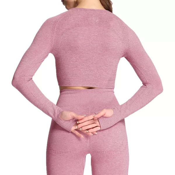 Aoxjox Long Sleeve Crop Tops for Women Vital Workout Seamless Crop T Shirt TopD Dusky Pink Marl  Crop Top 