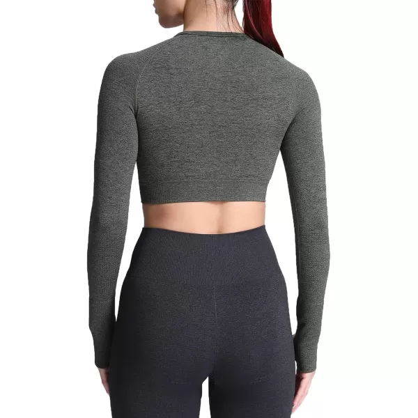 Aoxjox Long Sleeve Crop Tops for Women Vital Workout Seamless Crop T Shirt TopF Army Green Marl  Crop Top 