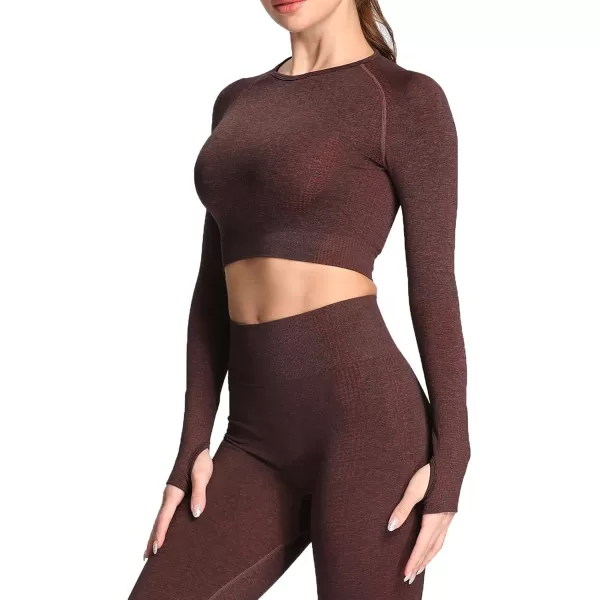 Aoxjox Long Sleeve Crop Tops for Women Vital Workout Seamless Crop T Shirt TopF Cherry Brown Marl  Crop Top 
