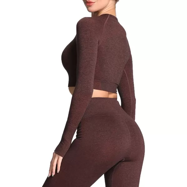 Aoxjox Long Sleeve Crop Tops for Women Vital Workout Seamless Crop T Shirt TopF Cherry Brown Marl  Crop Top 