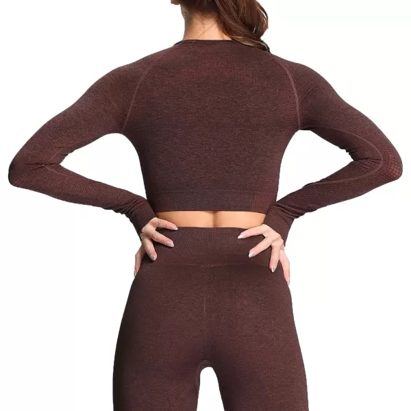 Aoxjox Long Sleeve Crop Tops for Women Vital Workout Seamless Crop T Shirt TopF Cherry Brown Marl  Crop Top 