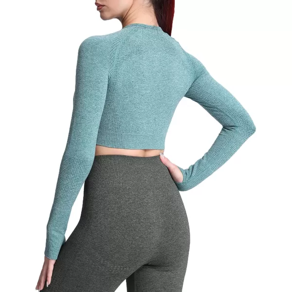 Aoxjox Long Sleeve Crop Tops for Women Vital Workout Seamless Crop T Shirt TopF Dark Green Marl  Crop Top 