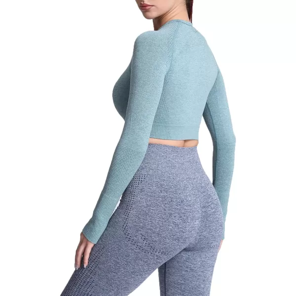 Aoxjox Long Sleeve Crop Tops for Women Vital Workout Seamless Crop T Shirt TopF Forest Green Marl  Crop Top 