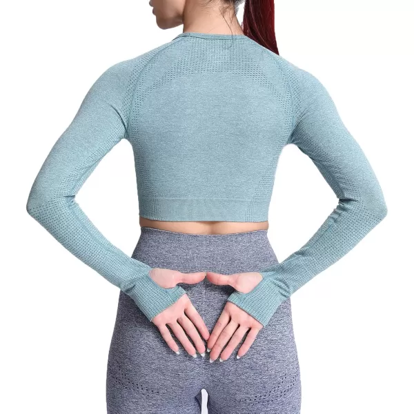 Aoxjox Long Sleeve Crop Tops for Women Vital Workout Seamless Crop T Shirt TopF Forest Green Marl  Crop Top 