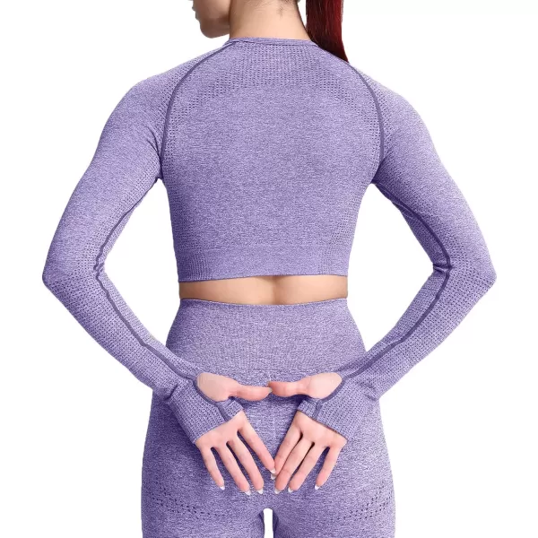 Aoxjox Long Sleeve Crop Tops for Women Vital Workout Seamless Crop T Shirt TopF Indigo Marl  Crop Top 