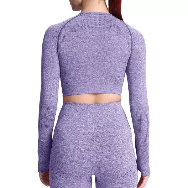 Aoxjox Long Sleeve Crop Tops for Women Vital Workout Seamless Crop T Shirt TopF Indigo Marl  Crop Top 