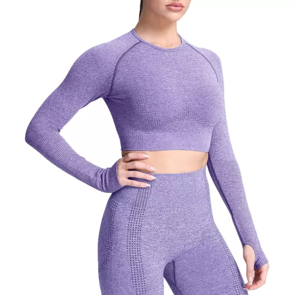 Aoxjox Long Sleeve Crop Tops for Women Vital Workout Seamless Crop T Shirt TopF Indigo Marl  Crop Top 