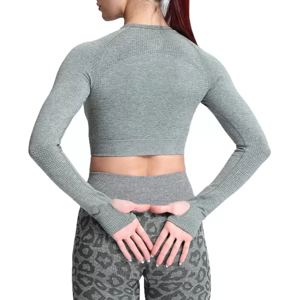 Aoxjox Long Sleeve Crop Tops for Women Vital Workout Seamless Crop T Shirt TopF Khaki Marl  Crop Top 
