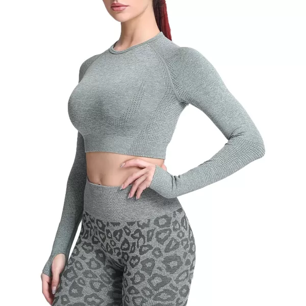 Aoxjox Long Sleeve Crop Tops for Women Vital Workout Seamless Crop T Shirt TopF Khaki Marl  Crop Top 