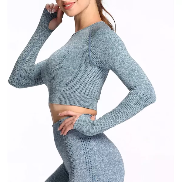 Aoxjox Long Sleeve Crop Tops for Women Vital Workout Seamless Crop T Shirt TopF Marine Blue Marl  Crop Top 