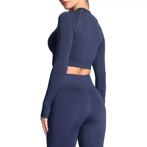 Aoxjox Long Sleeve Crop Tops for Women Vital Workout Seamless Crop T Shirt TopF Navy Marl  Crop Top 