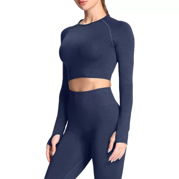 Aoxjox Long Sleeve Crop Tops for Women Vital Workout Seamless Crop T Shirt TopF Navy Marl  Crop Top 
