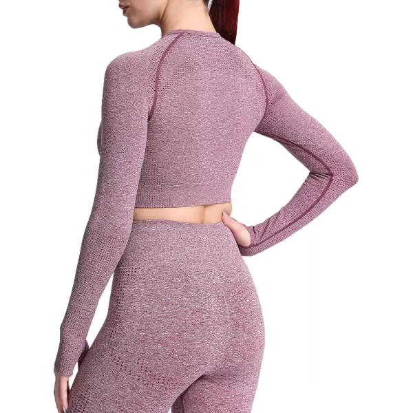 Aoxjox Long Sleeve Crop Tops for Women Vital Workout Seamless Crop T Shirt TopF Wine Red Marl  Crop Top 