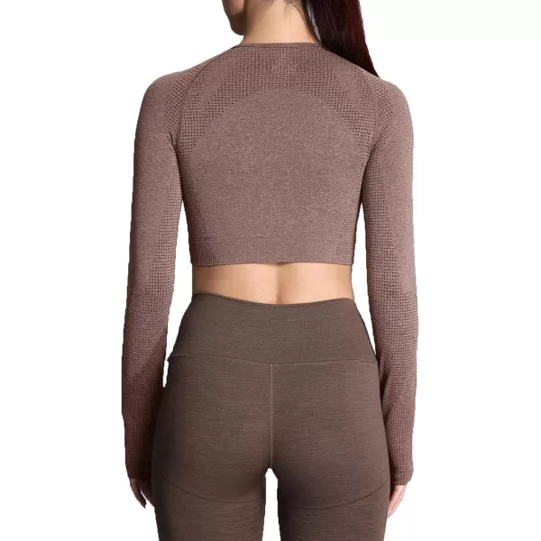 Aoxjox Long Sleeve Crop Tops for Women Vital Workout Seamless Crop T Shirt TopVital New Brown Marl