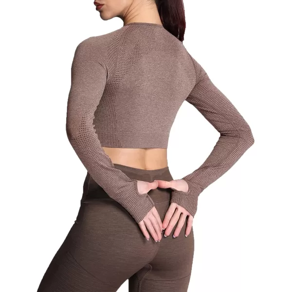 Aoxjox Long Sleeve Crop Tops for Women Vital Workout Seamless Crop T Shirt TopVital New Brown Marl