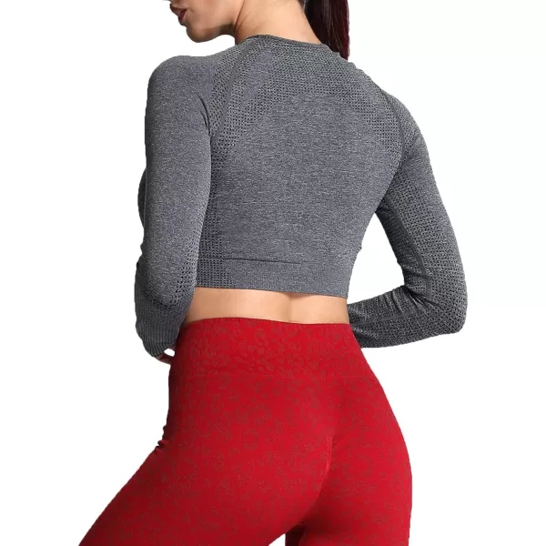 Aoxjox Long Sleeve Crop Tops for Women Vital Workout Seamless Crop T Shirt TopVital New Charcoal Grey Marl