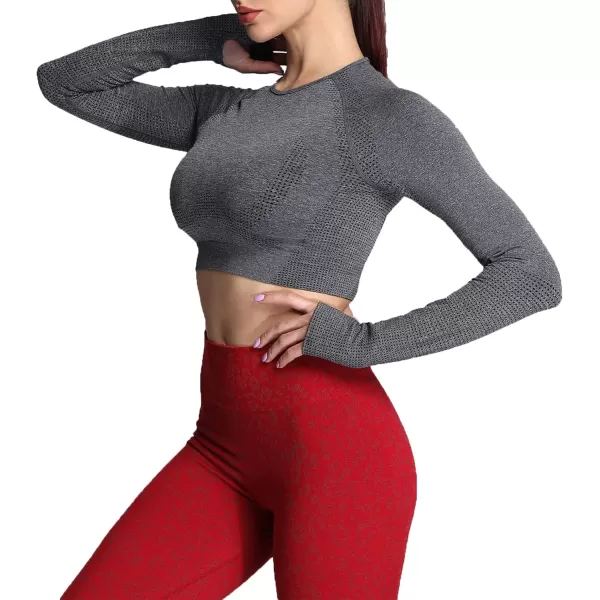 Aoxjox Long Sleeve Crop Tops for Women Vital Workout Seamless Crop T Shirt TopVital New Charcoal Grey Marl