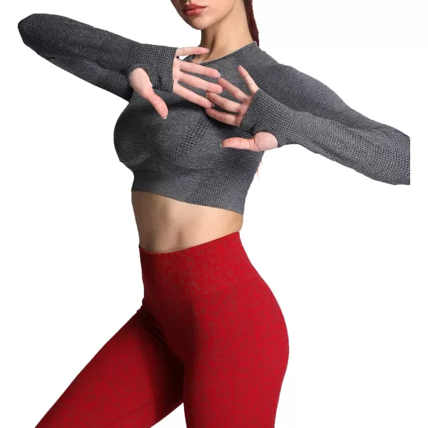 Aoxjox Long Sleeve Crop Tops for Women Vital Workout Seamless Crop T Shirt TopVital New Charcoal Grey Marl