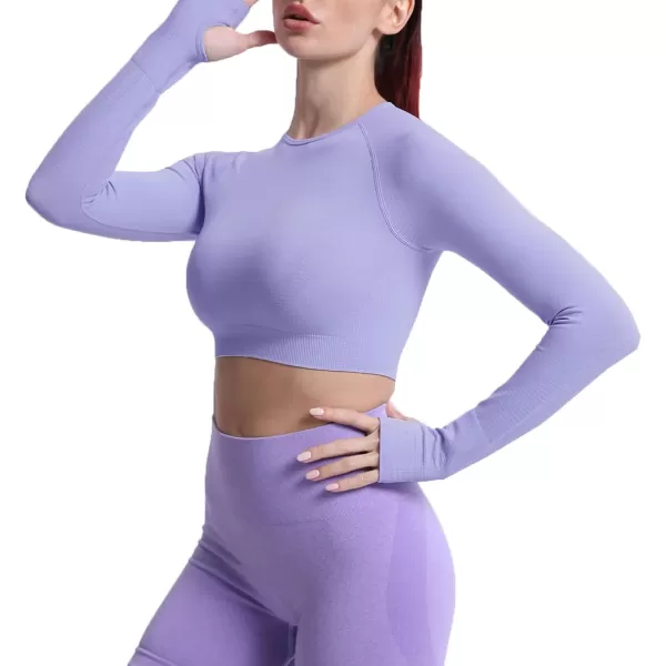 Aoxjox Long Sleeve Crop Tops for Women Vital Workout Seamless Crop T Shirt TopVital New Deep Periwinkle Marl