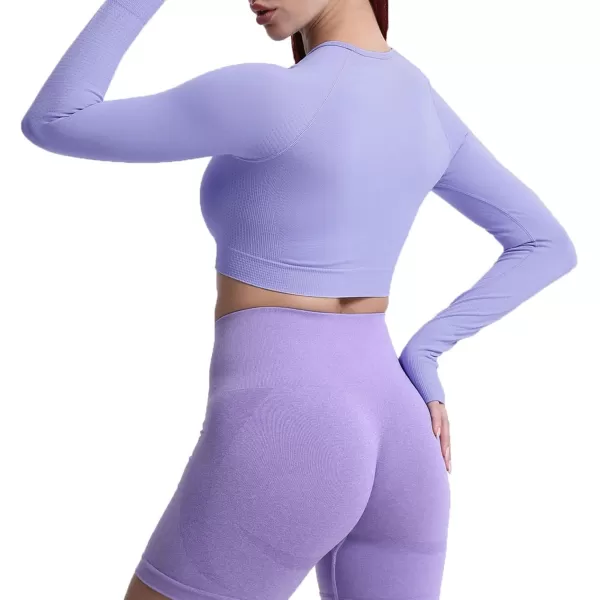 Aoxjox Long Sleeve Crop Tops for Women Vital Workout Seamless Crop T Shirt TopVital New Deep Periwinkle Marl