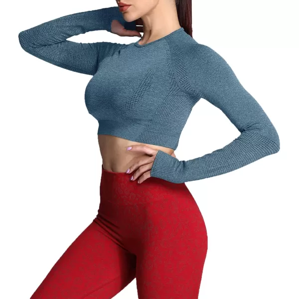 Aoxjox Long Sleeve Crop Tops for Women Vital Workout Seamless Crop T Shirt TopVital New Deep Teal Marl