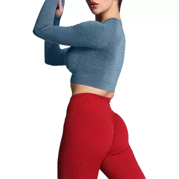 Aoxjox Long Sleeve Crop Tops for Women Vital Workout Seamless Crop T Shirt TopVital New Deep Teal Marl