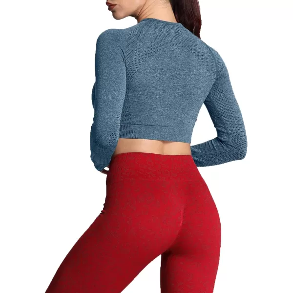 Aoxjox Long Sleeve Crop Tops for Women Vital Workout Seamless Crop T Shirt TopVital New Deep Teal Marl