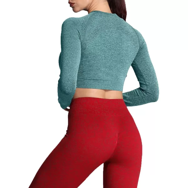 Aoxjox Long Sleeve Crop Tops for Women Vital Workout Seamless Crop T Shirt TopVital New Forest Green Marl