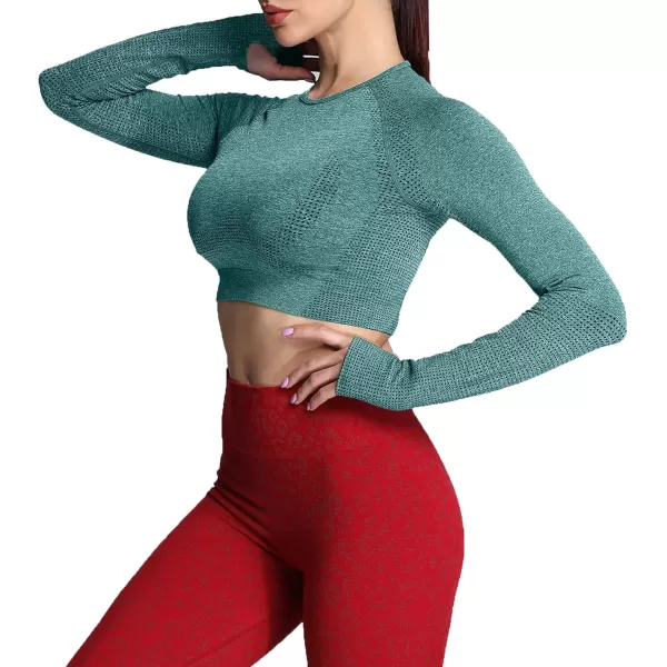 Aoxjox Long Sleeve Crop Tops for Women Vital Workout Seamless Crop T Shirt TopVital New Forest Green Marl