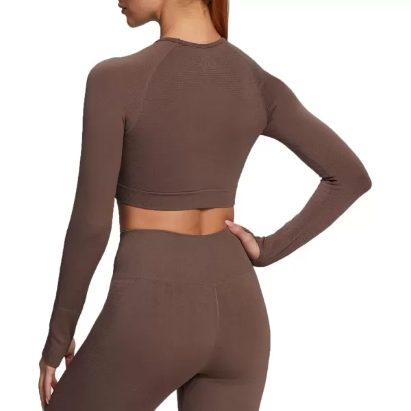 Aoxjox Long Sleeve Crop Tops for Women Vital Workout Seamless Crop T Shirt TopVital New Fudge Coffee