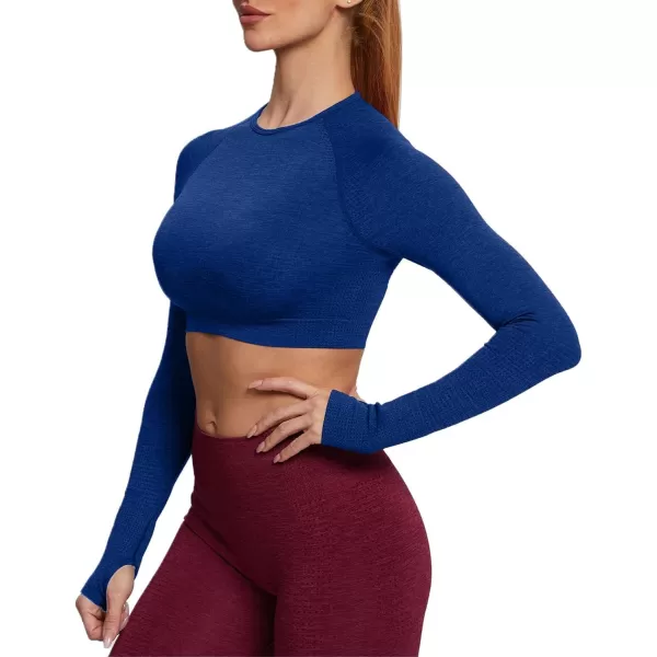 Aoxjox Long Sleeve Crop Tops for Women Vital Workout Seamless Crop T Shirt TopVital New Navy
