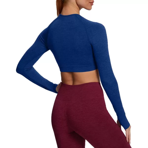 Aoxjox Long Sleeve Crop Tops for Women Vital Workout Seamless Crop T Shirt TopVital New Navy