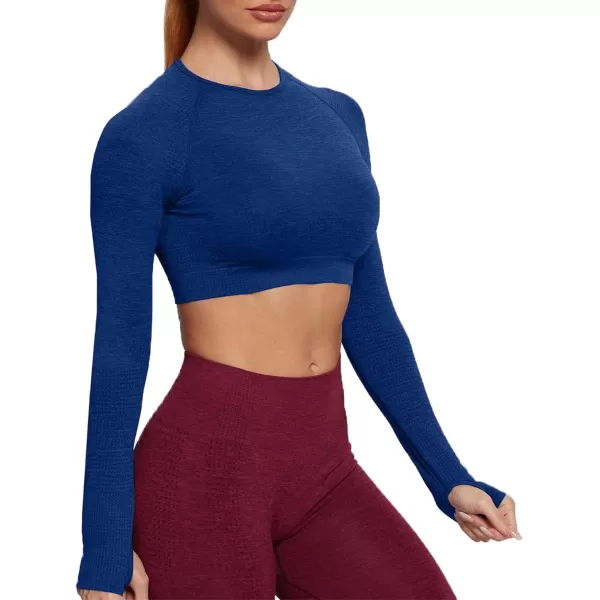 Aoxjox Long Sleeve Crop Tops for Women Vital Workout Seamless Crop T Shirt TopVital New Navy