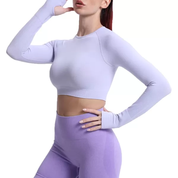 Aoxjox Long Sleeve Crop Tops for Women Vital Workout Seamless Crop T Shirt TopVital New Purple Heather Marl