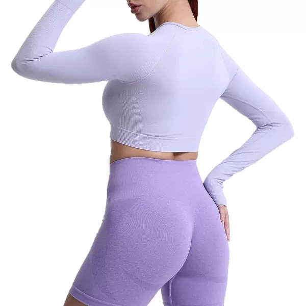 Aoxjox Long Sleeve Crop Tops for Women Vital Workout Seamless Crop T Shirt TopVital New Purple Heather Marl