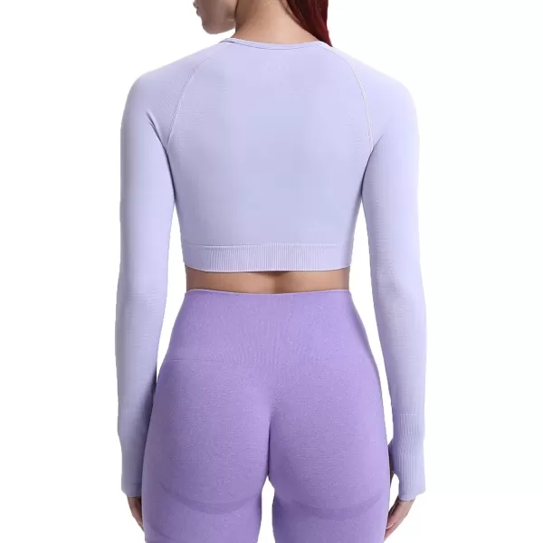 Aoxjox Long Sleeve Crop Tops for Women Vital Workout Seamless Crop T Shirt TopVital New Purple Heather Marl