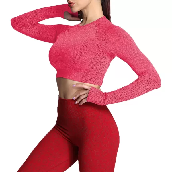 Aoxjox Long Sleeve Crop Tops for Women Vital Workout Seamless Crop T Shirt TopVital New Racing Red Marl